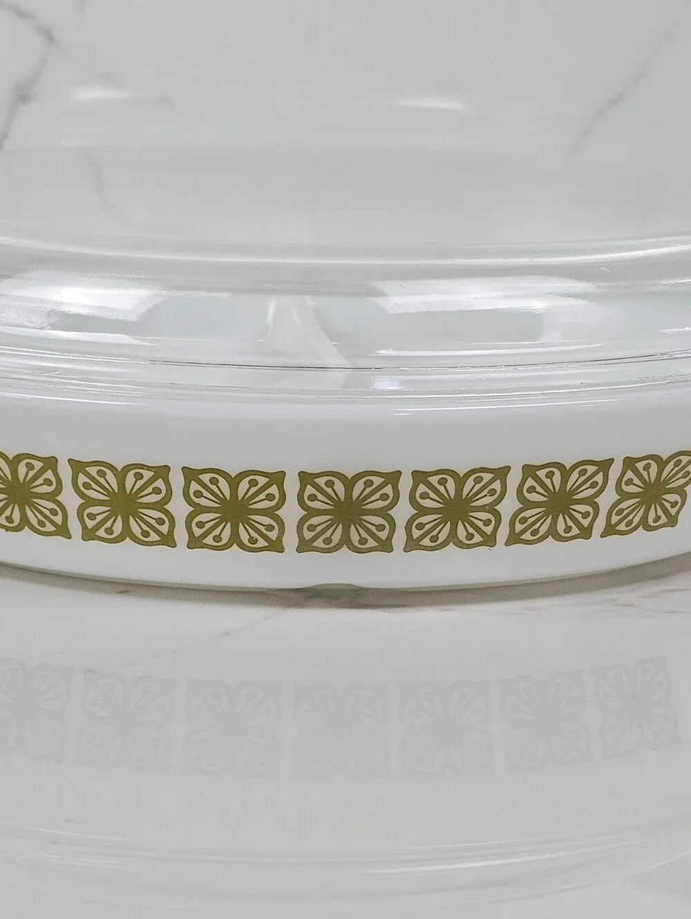 Vintage Pyrex Verde Olive Green Floral Divided Casserole Dish 1.5 Qt with Glass